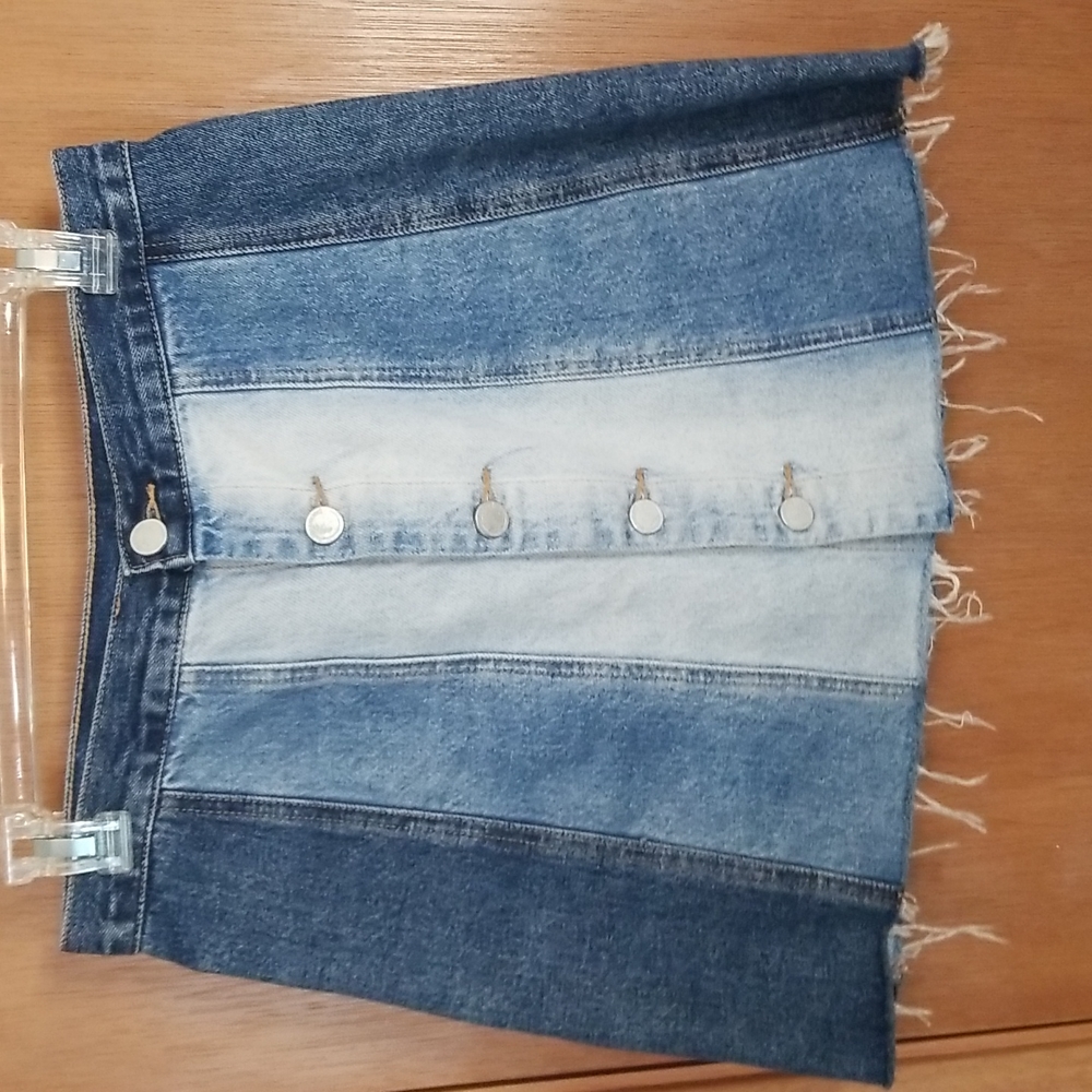 Anthropologie Blank nyc Patchwork Denim Buttonfront Skirt sz 26
